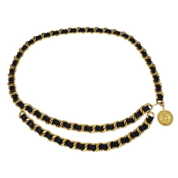 CHANEL Accessories - Chanel Chain Belt Medallion Gold Black Small Good